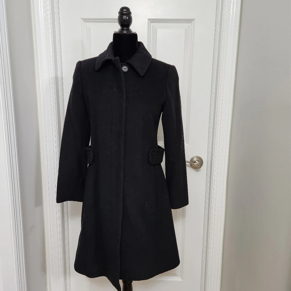 Via Spiga Black Wool and Cashmere Blend Hidden Button Coat - Picture 1 of 7